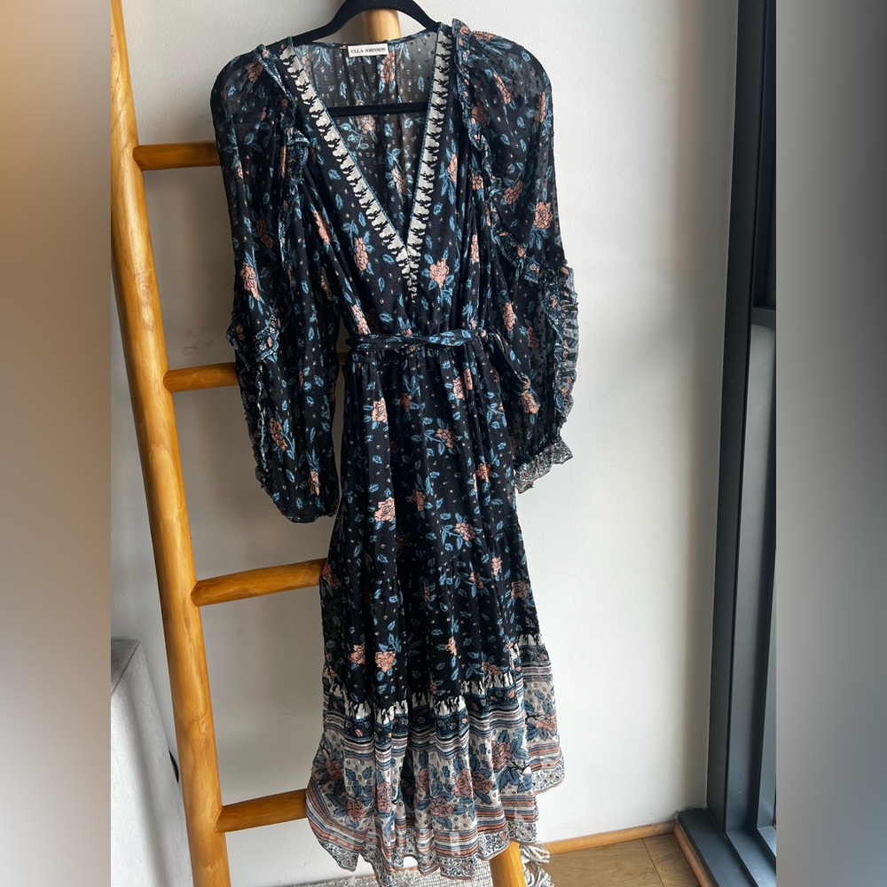 Ulla Johnson Black and Blue Floral Sheer Top